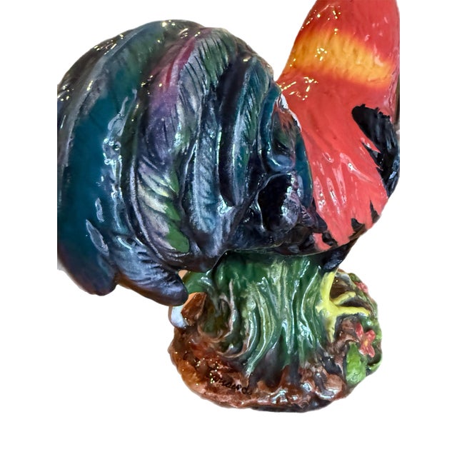 Ceramic Richly-Glazed Hand-Painted Ceramic Rooster, Signed For Sale - Image 7 of 13