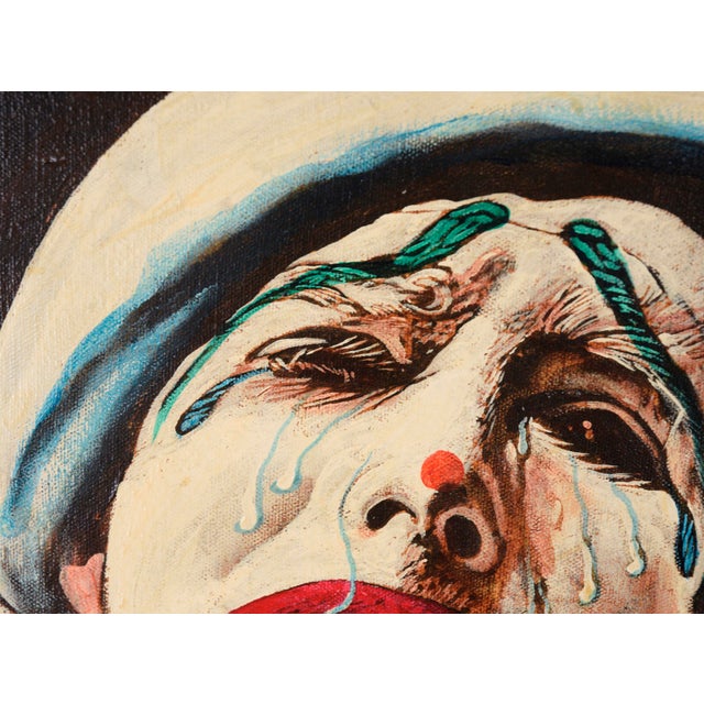 1970s Crying Clown Portrait in Oil on Canvas by John Peers For Sale - Image 5 of 8