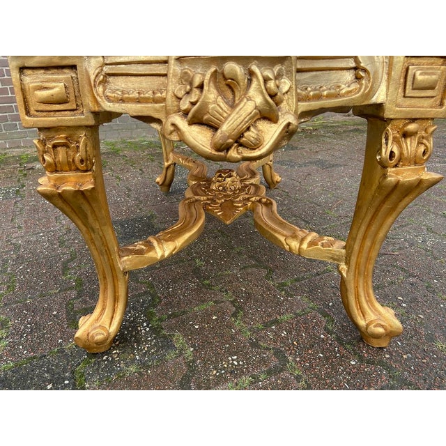 1950s French Gilt Beech Off-White Leather Bench For Sale - Image 12 of 16