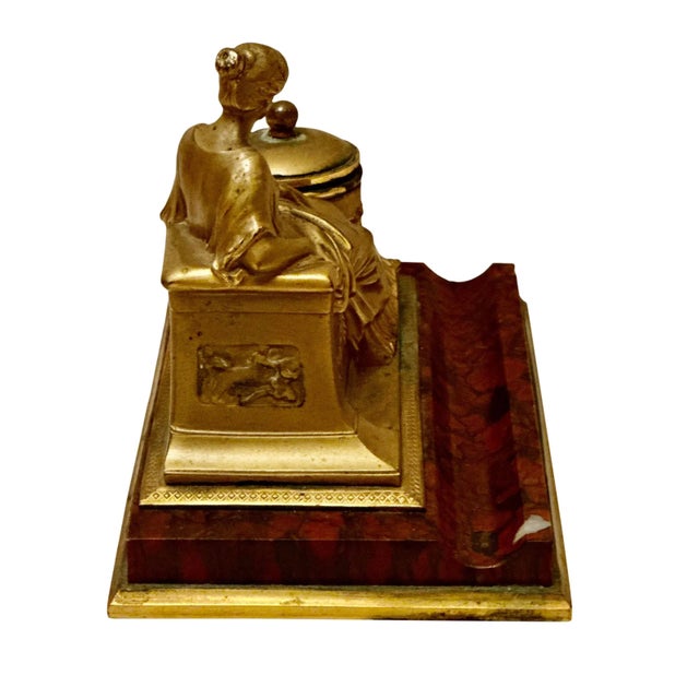 19th Century German Bronze Dore and Marble Inkwell For Sale - Image 5 of 5