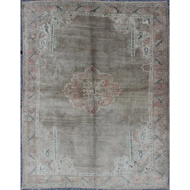Peach Vintage Turkish Oushak Rug With Medallion and Borders in Pale Peach For Sale - Image 8 of 8
