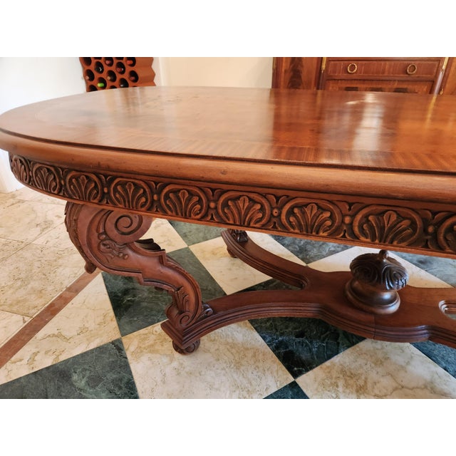 Antique Renaissance Revival Inlay Dining Table For Sale - Image 4 of 17
