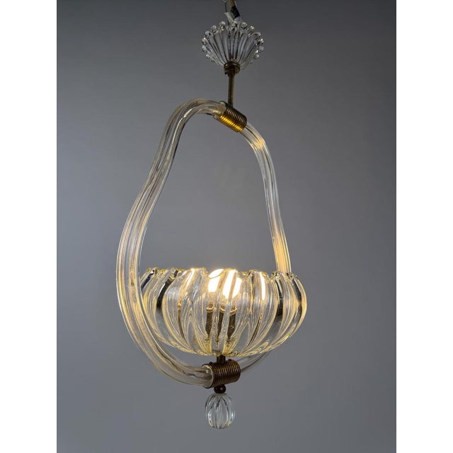 Italian Art Deco Murano Glass and Brass Pendant in the style of Seguso, 1930s For Sale - Image 3 of 18