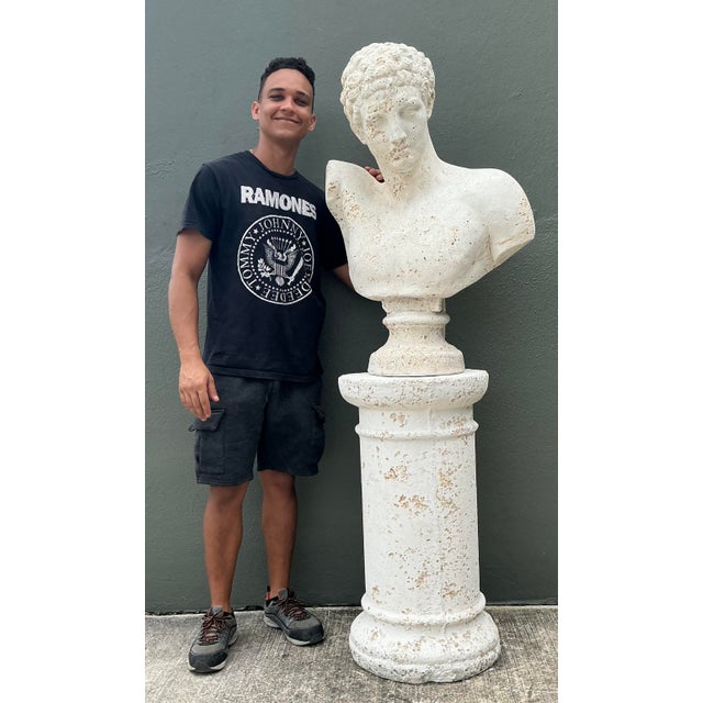 White Vintage Faux Coral Cast Plaster Bust of Hermes on Pedestal For Sale - Image 8 of 12