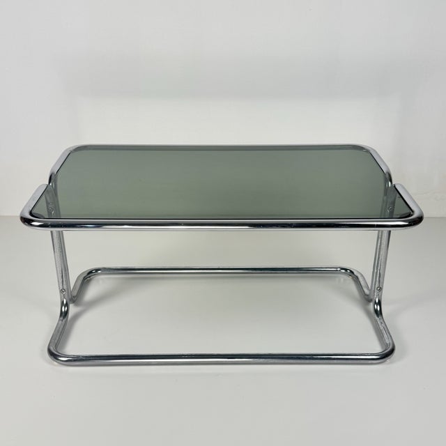 Mid-Century Modern Tubular Steel and Smoked Glass Coffee Table, Italy, 1970s, in Good conditions. Designed 1970 to 1979