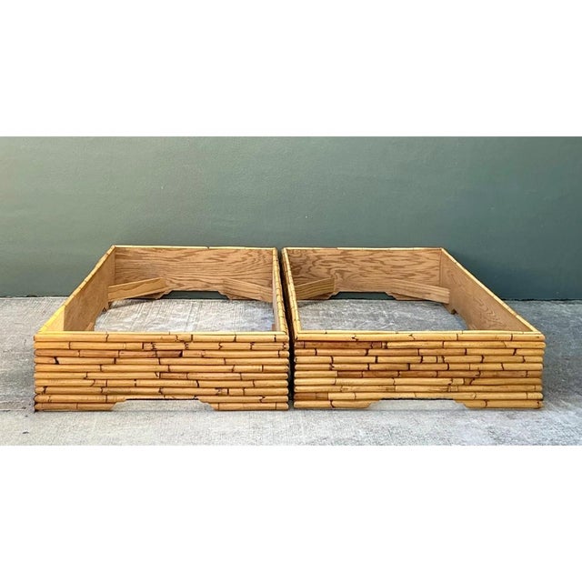 Mid-Century Modern Vintage Stacked Rattan King Bed Base - Pair For Sale - Image 3 of 12