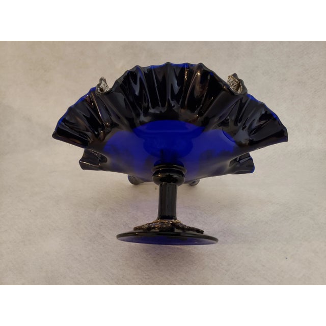 1940s Vintage Morocan Cobalt Blue Glass Pedestal Compote For Sale - Image 5 of 13