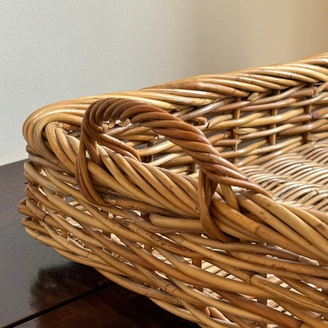 Tan Large French Country-Style Handwoven Wicker Basket Tray For Sale - Image 8 of 12