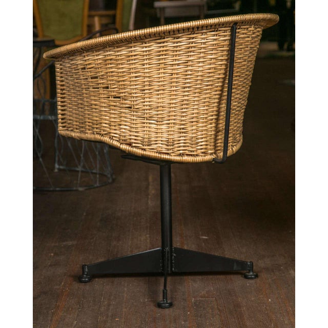 Tan 1960s Iron & Rattan Swivel Chairs - A Pair For Sale - Image 8 of 9