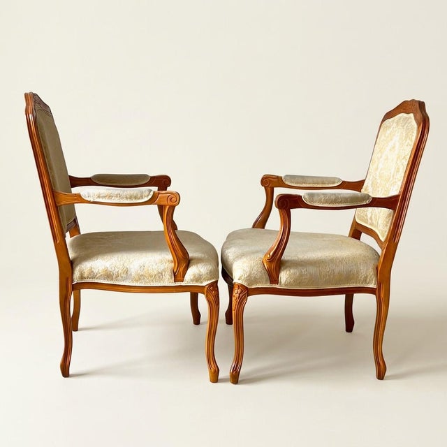 Louis XV Revival Rococo Style Beech Armchairs, England, 1950s, Set of 2 For Sale - Image 6 of 17