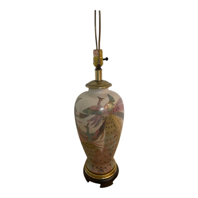 Vintage Frederick Cooper Hand-Painted Porcelain Peacock Lamp - Chinoiserie For Sale