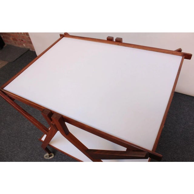 Italian Modernist Two-Tier Walnut Bar Cart/Trolley on Casters For Sale - Image 11 of 13