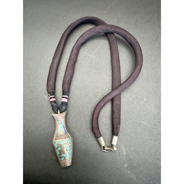 Antique Chinese Needle Case Pendant Necklace, Sterling Silver Lacquered For Sale - Image 9 of 9