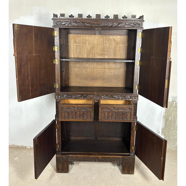 Monumental Gothic Revival Oak Cabinet, Early 20th Century For Sale - Image 15 of 15