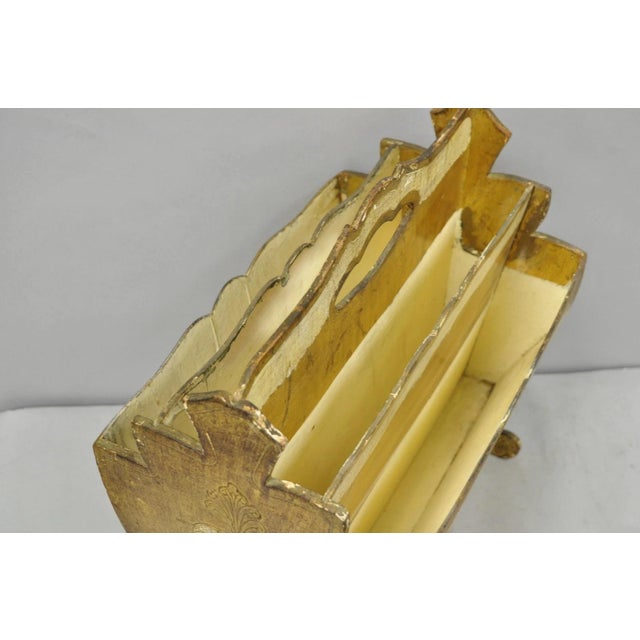 Vintage Italian Florentine Gold Giltwood Hollywood Regency Magazine Rack Stand For Sale - Image 14 of 15