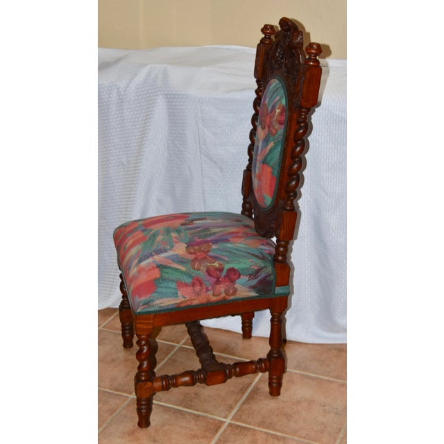 Wood Renaissance Barley Twist English Carved Wood Side Chair For Sale - Image 7 of 12
