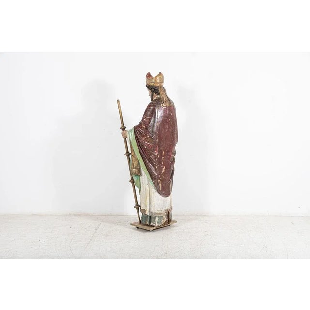 18th Century Italian Polychrome Carved Oak Bishop Statue For Sale - Image 13 of 18