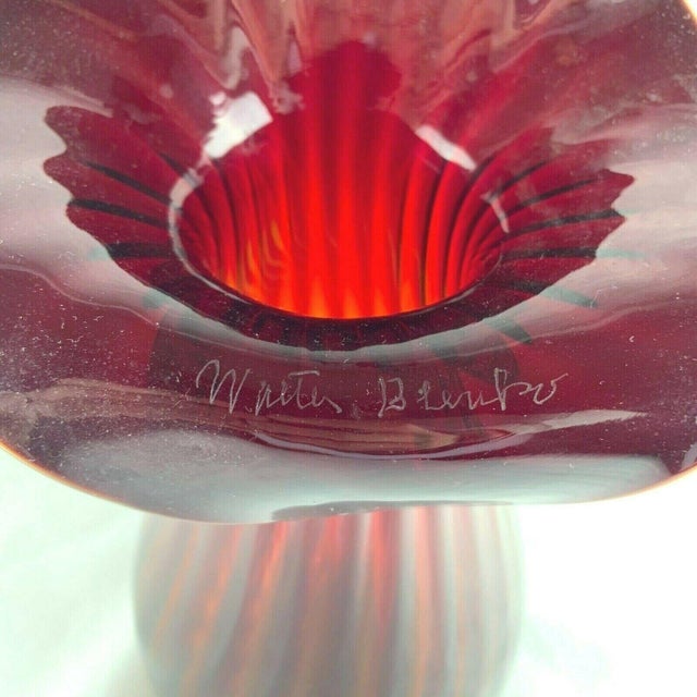 Blenko Walter Blenko Jack in the Pulpit Glass Amberina Ribbed Signed Vase For Sale - Image 4 of 8