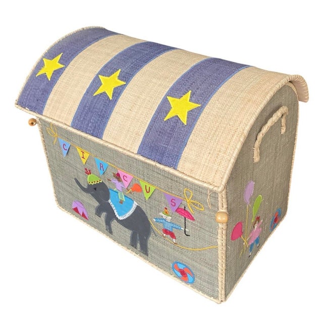 Vintage Madagascar Hand-Woven Raffia "Circus" Toy Trunk & Storage Chest For Sale - Image 4 of 11
