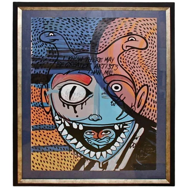 Ron English Abstract Acrylic Over a Peter Max Silkscreen For Sale