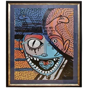 Ron English Abstract Acrylic Over a Peter Max Silkscreen