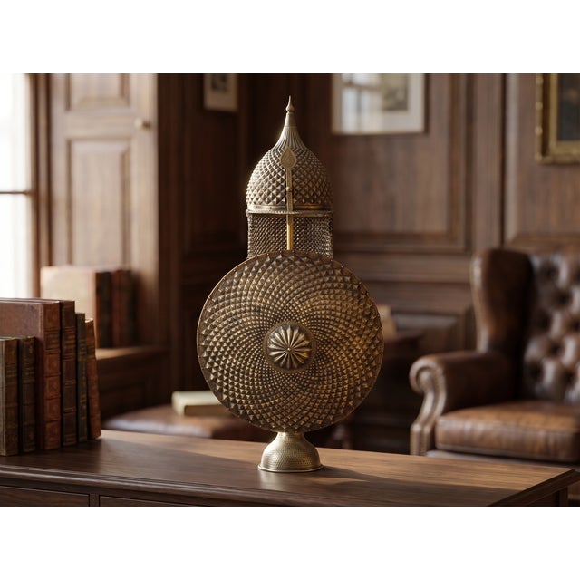 Traditional Large Hand Hammered Brass Helmet Shield Set For Sale - Image 3 of 15