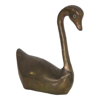 Solid Brass Swan Figurine Mid Century Modern Style Small Decorative Bird 5093b For Sale