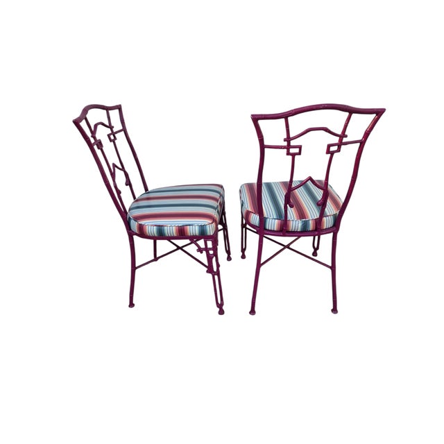 2 Vintage Chinese Chippendale Regency Side Chairs Dining Aluminum Faux Bamboo For Sale - Image 10 of 12