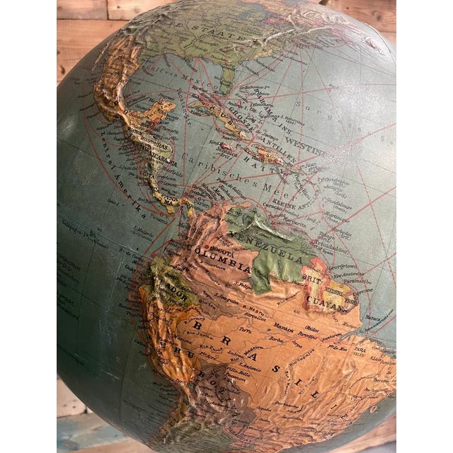 Wood Large Antique Floor Standing Raised Relief Globe by Paul Räth, Liepzig, 1922 For Sale - Image 7 of 11
