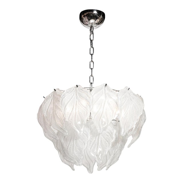Mid-Century Hand-Blown Leaf Form Mottled Murano Glass Chandelier by Mazzega For Sale