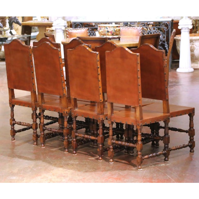 19th Century Spanish Oak Dining Chairs With Leather, Set of 8 For Sale - Image 13 of 14