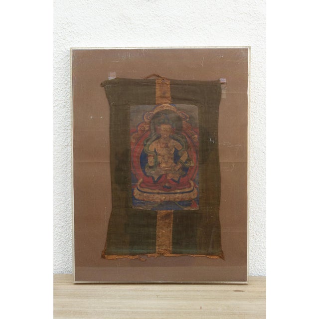 19th Century Antique Whispers of Enlightenment Tibetan Thangka For Sale - Image 5 of 6