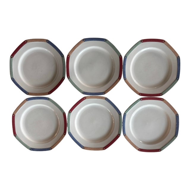 Set of 6 Christopher Stuart "Diamond Optic" Dinner Plates For Sale