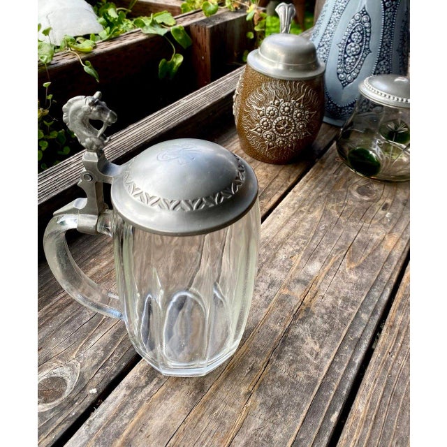 Antique German Glass & Pewter Equestrian Beer Stein With Sculpted Horse Head, Circa 1900 For Sale - Image 9 of 13