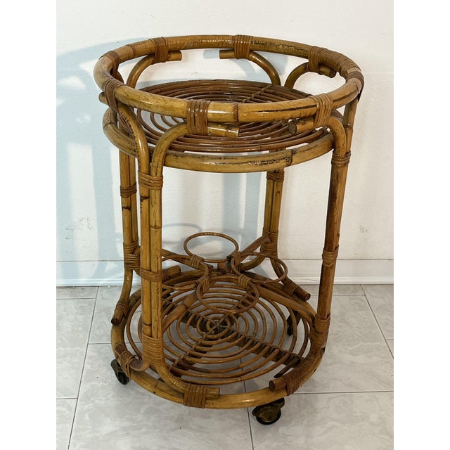 Mid-Century Modern Circular Bamboo Bar Cart by Franco Albini, 1960s For Sale - Image 9 of 9