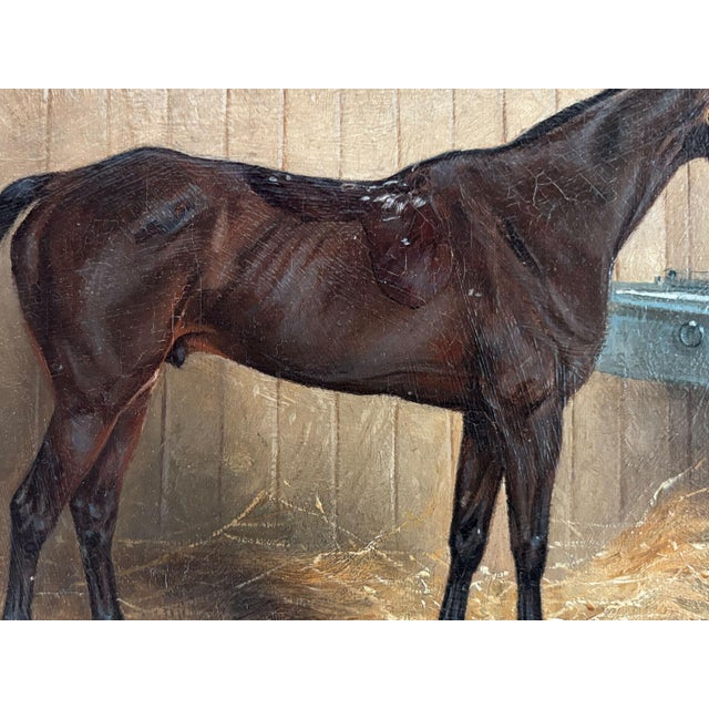 Late 19th Century 1895 "Portrait of a Bay Hunter" Antique Horse Painting Oil on Canvas by Henry Frederick Lucas Lucas For Sale - Image 5 of 12