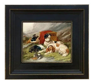 "Guarding the Day's Bag" Contemporary Reproduction Print on Canvas After J. Gifford, Framed 8-1/2" X 9-1/2"