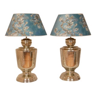 Vintage Tall Silver Table Lamps Silver and Sky Blue Modern Table Lamps Vase Lamps - Set of 2