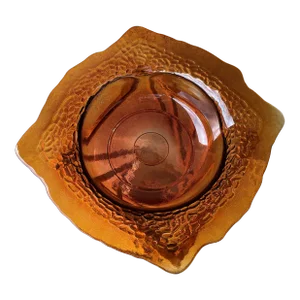 Late 20th-Century Contemporary Jagged Edge Pebbled Rim Slumped Glass Bowl