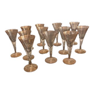 Mid Century Modern Dorothy Thorpe Gold Fleck Cordial Aperitif Glasses- Set of 13 For Sale
