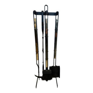 Midcentury Modern Iron and Brass Fireplace Tool Set -Set of 4 For Sale