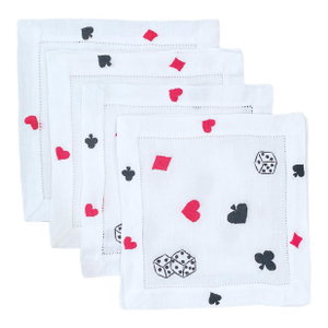 Hand Embroidered Playing Cards Cocktail Napkins- Set of 4