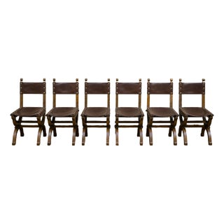 Renaissance Chairs in Oak and Leather, 1920s, Set of 6 For Sale