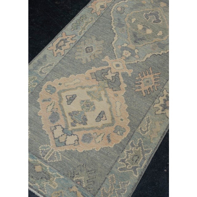 Green Turkish Oushak Rug Soft Blue & Green Geometric Handwoven Wool Rug 2'8" X 9'1" For Sale - Image 8 of 11