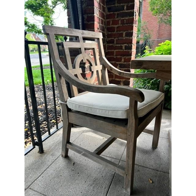 Arhaus Arhaus Hamptons Outdoor Teak Dining Set – 84" Table, Bench, 4 Chairs, Beverage Cart & Cushions For Sale - Image 4 of 15