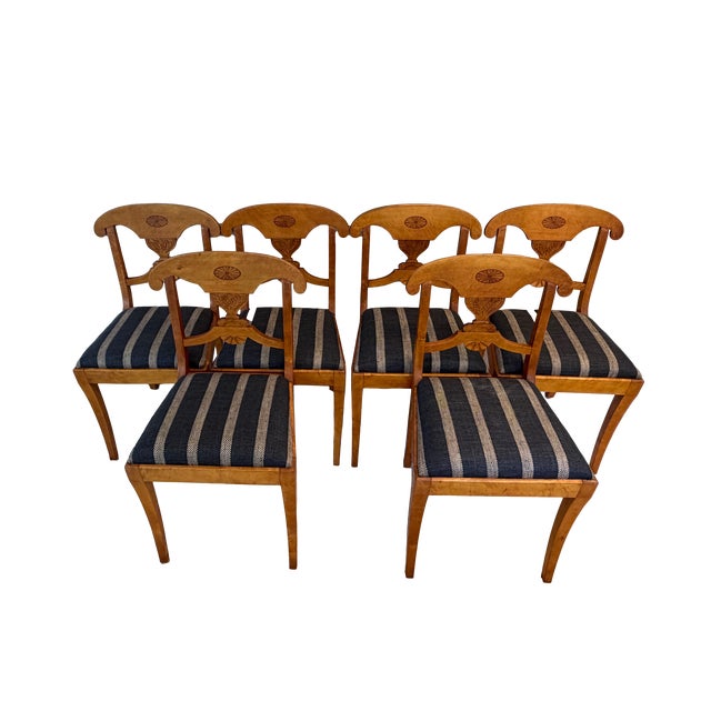 Biedermeier 19th C Swedish Biedermeier Flame Birch Dining Chairs - Set of 6 For Sale - Image 3 of 11