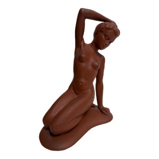Vintage Modern Terracotta Nude Female Sculpture 8” Matte Ceramic Figure 210 For Sale