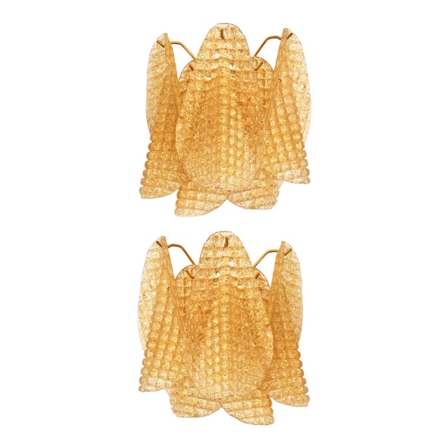 Contemporary Modern Gold "Granigli" "Rondini" Murano Glass Wall sconces.Set of Two. For Sale