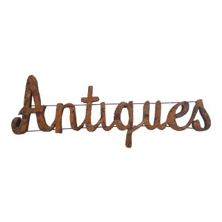 Vintage Antiques Metal Wall Sign For Sale