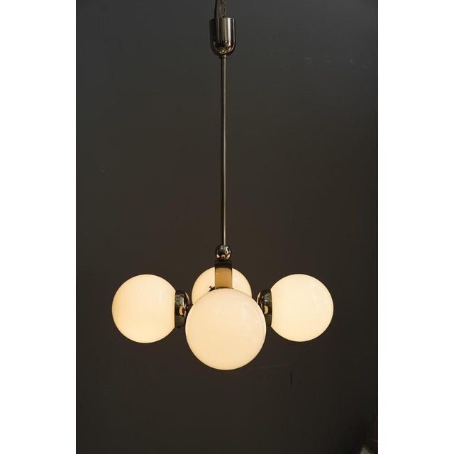 Art Deco Nickel-Plated Pendant Light with Opal Glass Shades, Vienna, 1920s For Sale - Image 14 of 16